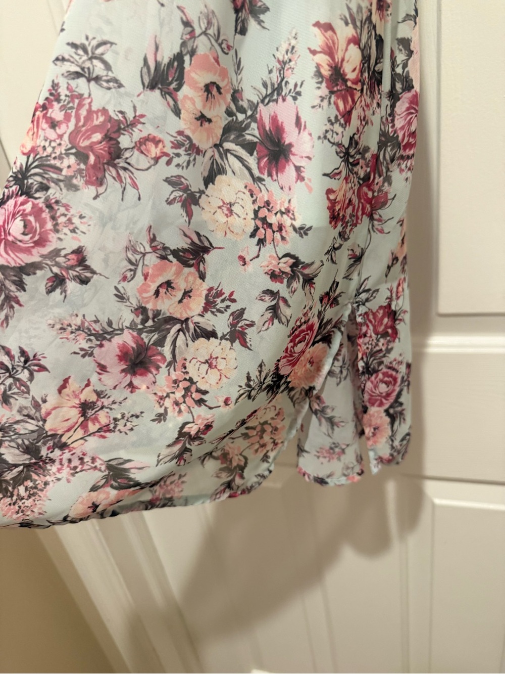 Pink Lily Light Blue Floral Midi Dress with Pink Rose Print - Picture 5 of 9